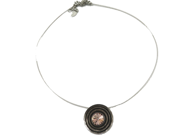 Halskette Antiksilber mit rosa Swarovski Stein